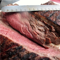 This steak is perfect medium-rare and juicy